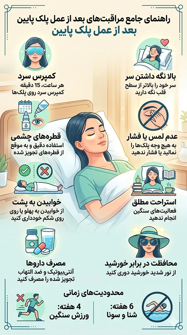 مراقبت‌های بعد از عمل پلک پایین